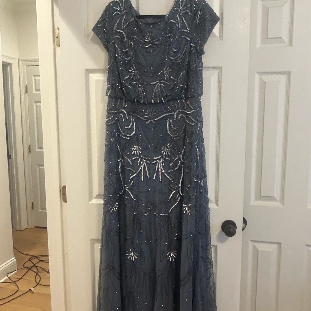 Adrianna Papell Blue Embellished Maxi Dress